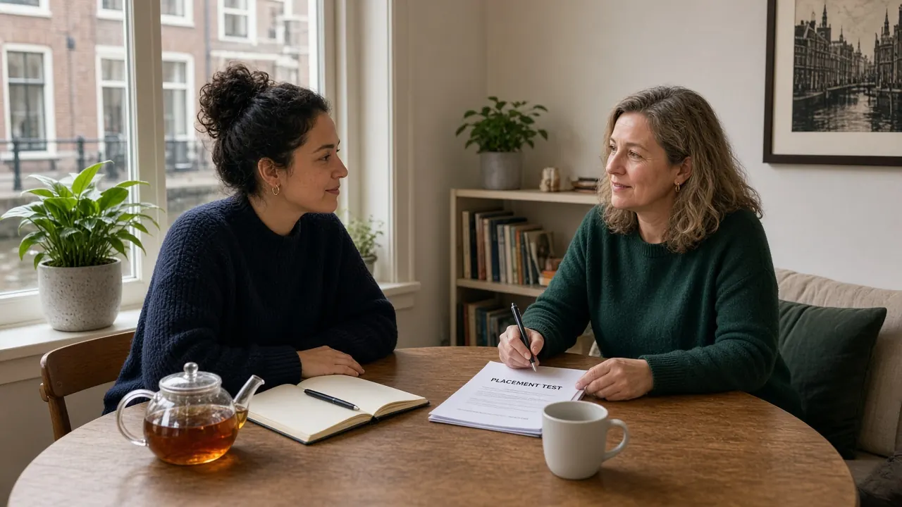 Gesprekstafel in de Utrechtse taalschool voor het intakegesprek over NT2 of inburgering